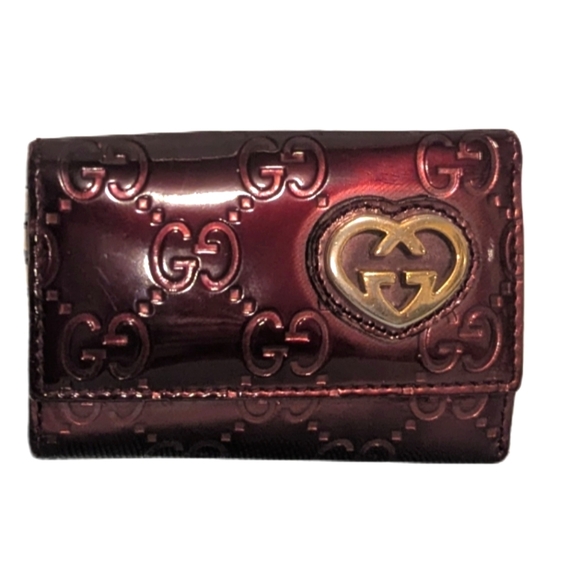 GUC Gucci Guccissima Burgundy Key Card Holder - Picture 1 of 11
